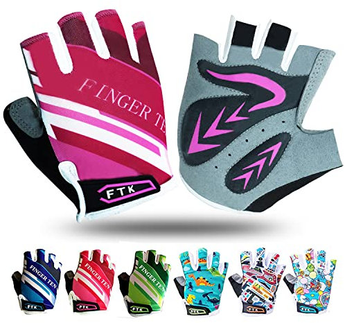 LOVMEAD Fahrradhandschuhe Kinder Fingerlos für Jungen Mädchen Alter 4-12, MTB Handschuhe Paar Mädchen Jungen Outdoor Sport Rennrad Fahrrad Bike Halbfinger Handschuhe Frühling Sommer (Rosa, L)