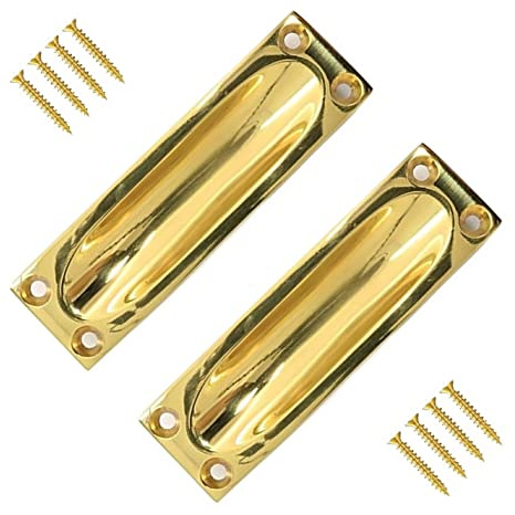 TERF® Traditioneller Vintage-Türgriff aus poliertem Messing, 90 mm, Schiebetürgriff mit Befestigungsschraube für Schublade, Schrank, Kleiderschrank, Schiebetür und vielseitig verwendbar, 2 Stück