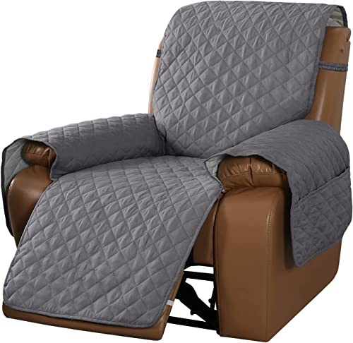 LINGKY Sesselschoner Sesselauflage Relax mit Taschen, Fernsehsessel Schutzbezug Anti-Rutsch, Relaxsessel Bezüg Sesselüberzug für Zuhause mit Kindern und Haustieren Hund (Grau,1-Sitzer/Stuhl)