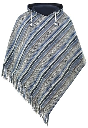 Virblatt - Poncho Hombre Invierno Peruano | 100% Algodón | Reversible | Ropa Hippie Rasta Capa Mexicana - Abajo Azul L-XL