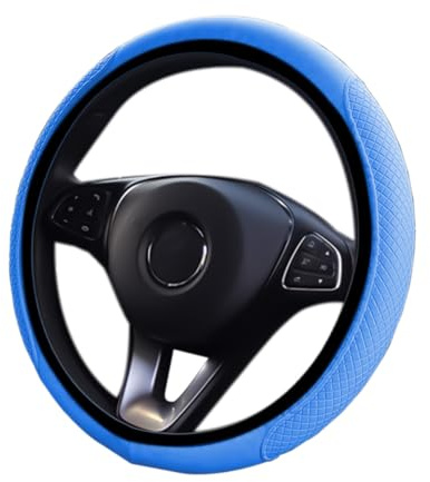 Universal-Lenkradbezug aus Mikrofaser, elastisch, atmungsaktiv, rutschfest, 37-38 cm, für Männer und Frauen, Lenkradschutz für die meisten Autos (Blau)