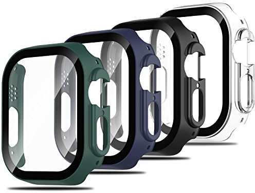 Simpeak 4 stycken skyddsfodral, kompatibla med Apple Watch Ultra 3/Ultra 2/Ultra 49 mm, hårt fodral med pansarfilm, skydd tillbehör för iWatch Series 49 mm, reptåligt fodral, transparent, svart, grön