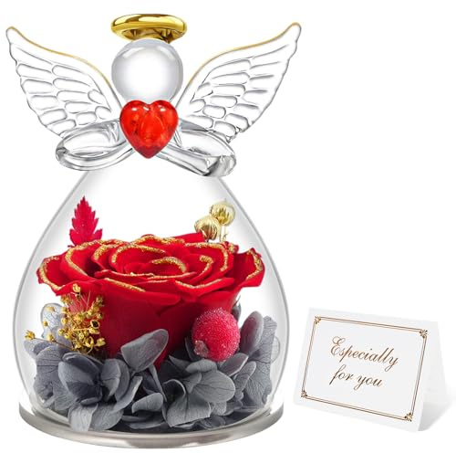 Miofula Ewige Rose Geschenke für Frauen,Infinity Rosen Schutzengel Geburtstagsgeschenk für Frauen,Blumen Engel Figur Geschenke für Mama Mutter Oma Freundin Geschenk Weihnachten Jahrestag Hochzeitstag