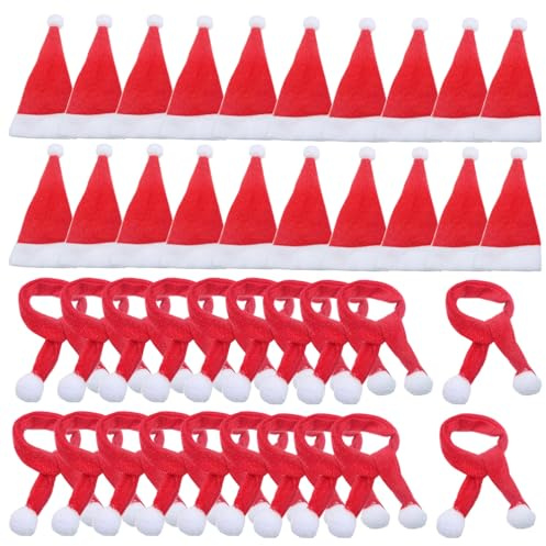 ViLiyDuo 40 Stück Mini Hüte Mini Weihnachtsmütze und Schal Set, Weinflache Hut Mini Wollmütze DIY Handwerk Hüte Puppen Hut für Weinflasche Deko