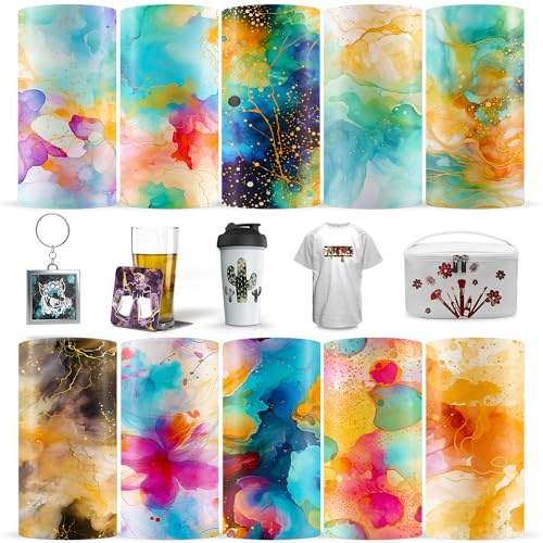 LUCKIGUCK Infusible Transfer Ink Sheets 10 piezas/set, papel de sublimación teñido preimpreso, acuarela, 30,5 x 30,5 cm, hierro en camiseta y taza