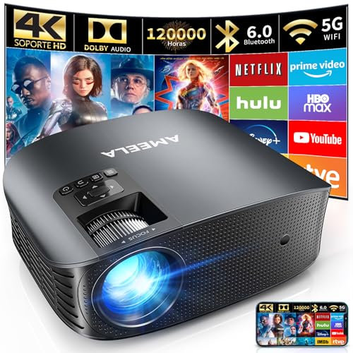 30000 lumens Proiettore 4K, AMEELA videoproiettore con WiFi e Bluetooth, Proiettori 1080P per Home Theater Dolby Audio, 50% Zoom/300 Display compatibile con Fire/TV Stick/Smartphone/PS5