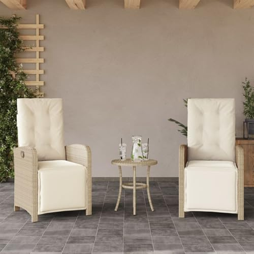 Gecheer Poltrona Reclinabile da Giardino 2 pz con Poggiapiedi Beige, Poltrona da Giardino in Rattan, Sedia a Sdraio Reclinabile in Rattan, Sedia da Esterno