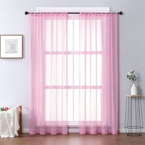 Bishilin Gardinen Stangendurchzug 2er Set 102x138CM, Vorhänge Lichtdurchlässig Nordisch Einfarbig Polyester Gardinen Halbtransparent für Wohnzimmer Küche