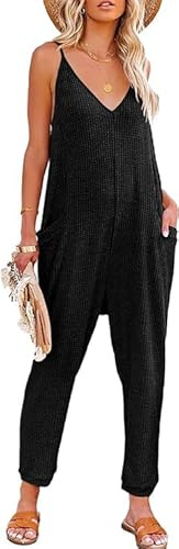 Haibang Salopette Donna Estiva Tuta Jumpsuit a Gamba Larga Tuta Tutine con Tasca Ampia Pantaloni Lunga Senza Maniche Scollo a V Profondo Pagliaccetto Con Spalline Monopezzi e Tutine Casual Playsuit