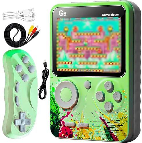 SGM G5 500 in 1 Retro Game Box, Portable Handheld Video Game, 3.0-inch Color Screen, With Controller, Handheld Classical Game PAD Can Play On TV, 500 Games Like Contra, Tank, Bomber Man Etc (Green)
