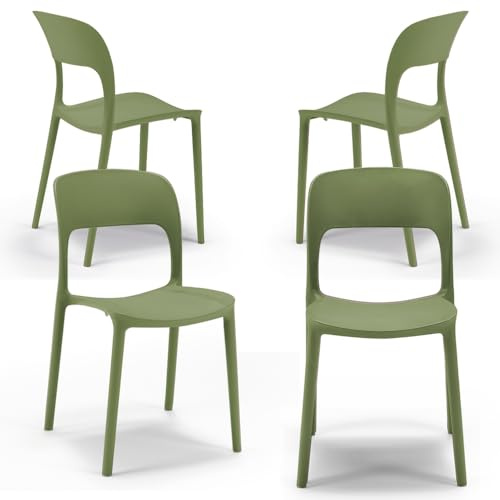 REDÒKASA Set 4 sedie in polipropilene KATE, impilabile, resistente ai raggi UV, design moderno, ideale per sala da pranzo, cucina, sala d’attesa, bar, ristoranti o da esterno (4, Verde Oliva)