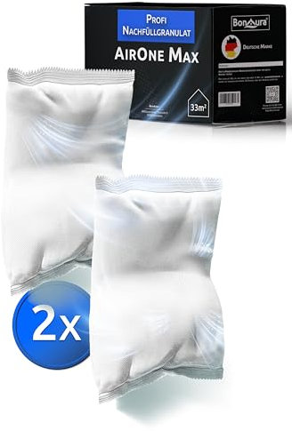 BonAura Paquete de 2 deshumidificadores de 980 g – Juego ahorro de deshumidificador granulado – Juego de 2 deshumidificadores granulados – Protección contra moho y olores