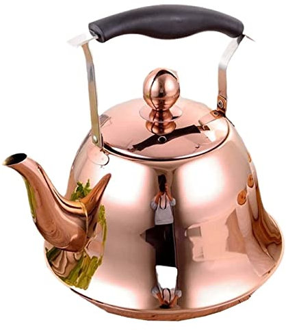 ASHSDI Bouilloire Gaz, Sifflet en Acier Inoxydable Théière Cuisinière Sifflant Bouilloire Bouilloire À Thé Poignée Portable Eau Bouillante Bouilloire Bouilloire Vintage(Rose Gold)