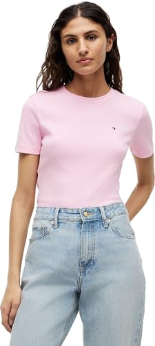 Tommy Hilfiger Donna T-Shirt Maniche Corte Slim Cody Scollo Rotondo, Rosa (Classic Pink), XL