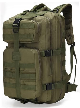 Camo-ryggsäck, militär taktiska ryggsäckar 35 L överfallsväska stor ryggsäck med MOLLE webbing-system för män camping vandring vandring vandring, Armégrönt, 50*28*25cm