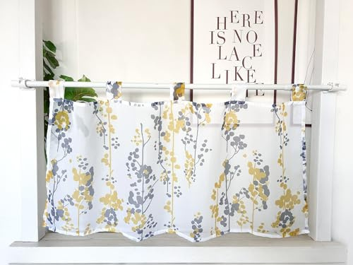 Daliena Scheibengardine Zweige Bistrogardine Voile Kurzgardine Transparent Fenstergardinen mit Schlaufen Küchengardine Landhaus Schlaufenschal Kurz mit Muster (BxH 90x30cm) Gelb 1 stück