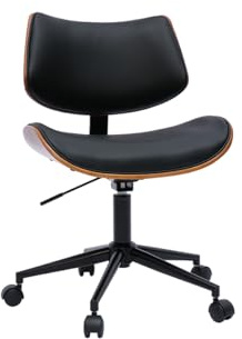 Miliboo - Silla de oficina con ruedas, diseño negro, madera oscura nogal y metal, color negro
