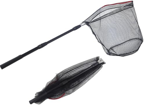 Telescopic Fishing Landing Net, Folding Fishing Nets with Telescopic Rod Handle for Fish Catch Release, Aquarium, Ponds Floating Objects, Carp Trout (Black Pole+Black net)