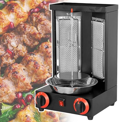 vnmudzeo Grill Verticale da Tavolo A Propano, 2 Bruciatori, Macchina per Kebab Commerciale, Griglia Girevole Automatica A 360°,Black