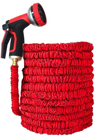 Expandable Garden Hose Pipe Spray - Flexible Lightweight Magic Hose with a Handy Nozzle Garden Hose Pipe 7 Modes Function Water Spray Gun Watering Long Hose for Gardening Plants Red (75ft)