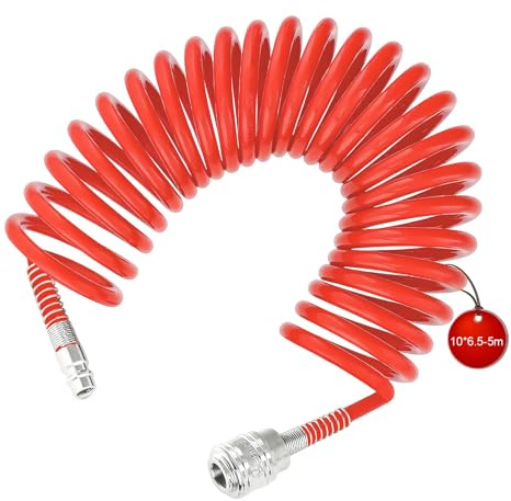 SRJQXH 5m Tuyau Air Comprimé, Spirale Tuyau Compresseur D'air, Diamètre 10x6.5 mm Flexible Compresseur Air, Orange, avec Connecteur, pour la Maison, L'atelier, L'atelier de Réparation Automobile