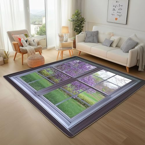 Rugs for Living Room - Teppich Kurzflor Natur Fensterblick Teppich Flauschig Naturpflanzenbäume Waschbare Teppiche für Wohnzimmer Schlafzimmer Jugendzimmer Bettvorleger 200x300cm