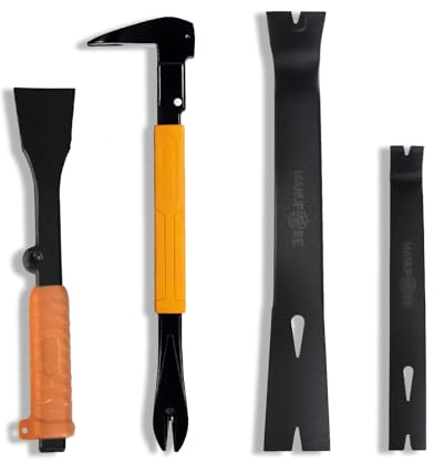 MANUFORE 4-teiliges Profi Brechstangen- & Nageleisen-Set in Orange – 12 & 7,5 Flachmeißel, 12 Nageleisen mit Hammerkopf & Softgriff, 9 Meißel – Abbruch- & Demontagewerkzeug