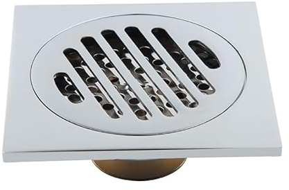 Sifone quadrato cromato da pavimento, 100 x 100 mm, per doccia e WC, soluzione di drenaggio esterno, griglia di scarico anti-intasamento, design elegante e alla moda.