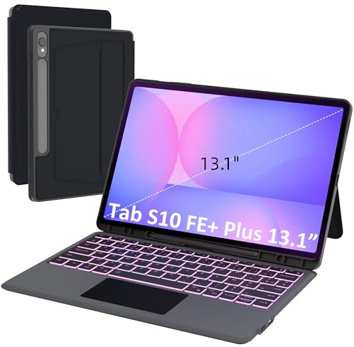 Coque Clavier pour Samsung Galaxy Tab S10 FE+ Plus 13.1 pouces : 7 Couleur Rétro-éclairé Magnétique Clavier Détachable avec Trackpad | Claviers Azerty Français Sans Fil pour Galaxy Tablet S10 Fe+ 13.1