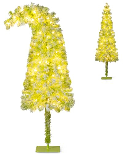 COSTWAY Künstlicher Weihnachtsbaum mit Beleuchtung und Schnee, 150 cm Tannenbaum mit biegbarer Spitze, warmweißen LED-Lichtern & 8 Modi, Christbaum, Kunstbaum Weihnachten für Zuhause