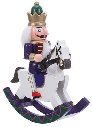 GOTTAJOY Wooden Nutcracker Soldier on Rocking Horse Blue Figurine for Christmas Table Decor and Holiday Ornaments