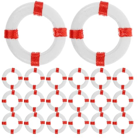 UTHCLO 50pcs Miniature Red Resin Life Buoy Ornaments Micro Landscape Swim Ring Decor for Dollhouse, Coastal Nautical Pool Lifebuoy Decoration, Fairy Garden Ocean-Themed Accessories