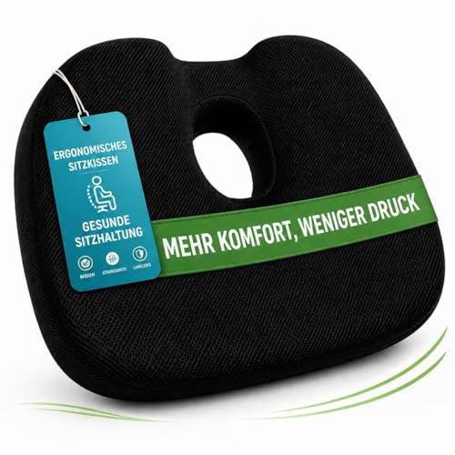 Nordkai Sitzkissen ergonomisch orthopädisch Memory Foam für Büro und Auto | Zentrale Öffnung, U-Entlastung, 3D-Mesh, rutschfest, waschbar, für Rollstuhl, Zuhause, Hämorrhoiden, Geschenkidee