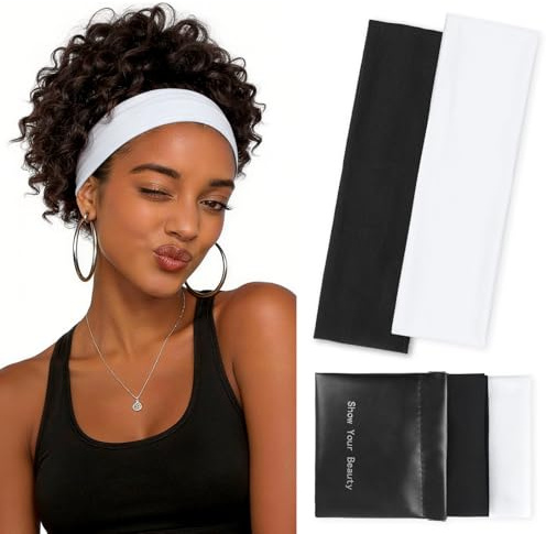 PROPOG Stirnband Damen Sport, 7cm Haarband Damen, Elastisch Antirutsch Headband Sport Haarbänder Für Yoga Fitness Laufen Exercise Gym Unisex 2 Stück (Weiß)