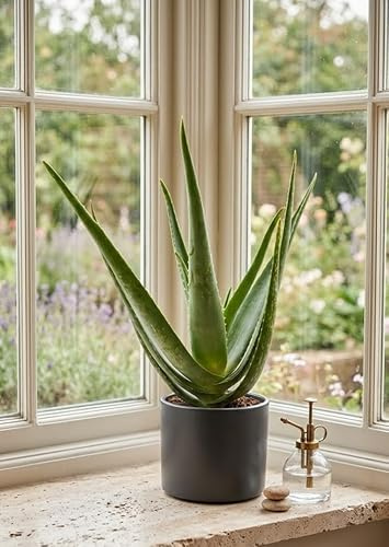 Echte Aloe Vera,medizinisch,ca.45cm, große Pflanzen im 14er Keramiktopf,4 Farben wählbar (anthrazit)
