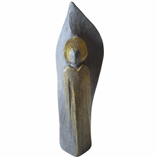 Herzmensch Grau Goldener Beton Engel 24 cm frostsicher für draußen und drinnen moderner Grabschmuck Schutzengel Figur fürs Grab oder als Geschenk für Trauernde