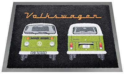 BRISA VW Collection - T2 Bus Camper Doormat Welcome rug | Volkswagen Doormat, Dirt Trapping Mat, robust, Washable, for Front Door, Garage, Camping, 70 x 50 cm, Green