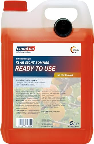 EUROLUB - Detergente per Parabrezza, Trasparente, Estate RTU, con Profumo di Coccinella, 5 Litri