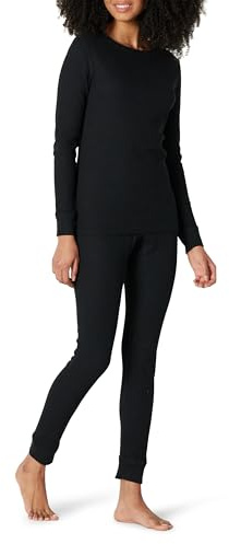 Amazon Essentials Women's Cotton Thermal Long Underwear Pajama Sets, Black, Large