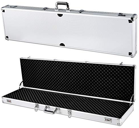 GOPLUS Aluminium Waffenkoffer, Gewehrkoffer, Gewehrtasche Waffenfutteral, Pistolenkoffer, mit Schaumstoffeinlage, abschließbar 133,5 x 34,5 x 11,5 cm, Farbewahl (Silber)