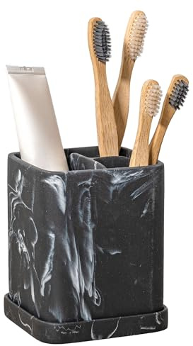 zccz porta spazzolini da denti, organizer da bagno, porta spazzolino elettrico, supporto per spazzolino da denti, dentifricio, rasoio Marmo nero
