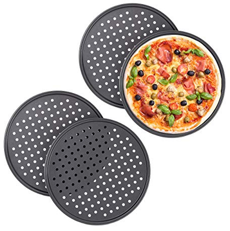 Relaxdays 8 x Pizzablech, rund, gelocht, antihaft, Pizza & Flammkuchen, Lochblech aus Stahl, Knusperblech, ∅ 32 cm, anthrazit | Pizza & Flammkuchen, aus Stahl, Knusperblech, ∅ 32 cm