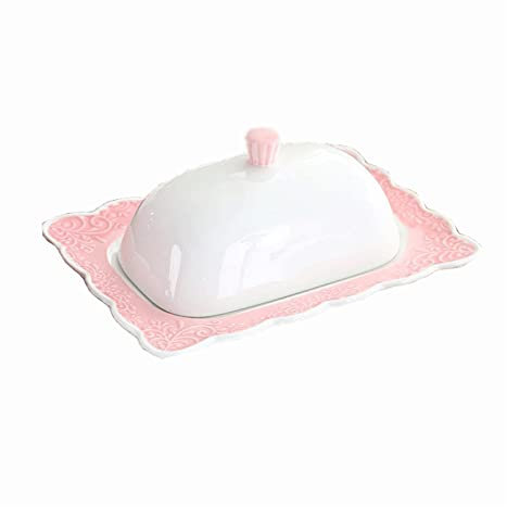 Beurriers Céramique embossée à la dentelle, plateau de pain avec couvercle, gardien de beurre de céramique, plateau de rangement au fromage de vache, plaques de dessert Beurriers Conteneur de Beurre