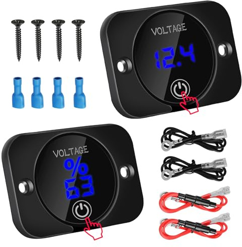 Linkstyle 2PCS Impermeabile Voltmetro Digitale LED, DC Voltmetro 12V 24V con Protezione da Sovraccarico per Auto Barca Moto Camper, Luce Blu