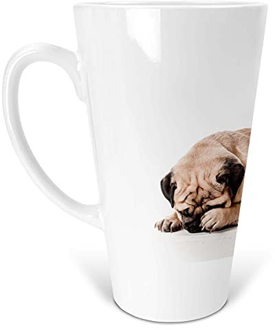Merchandise for Fans Latte Macchiato Becher Kaffeebecher aus Keramik mit Fotodruck - 450ml - Motiv: Mops liegend |002