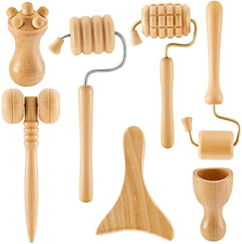 Set di 7 strumenti in legno per massaggi facciali in legno, kit per scultura del viso, strumento per la cura della pelle, massaggiatore facciale, coppettazione, rullo per il viso per alleviare la