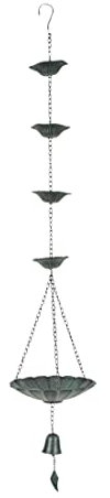 Things2Die4 130 cm Grünspan-Metall-Blumen-Regenkette, Glocke, dekorativer Fallrohr, Gartendekoration