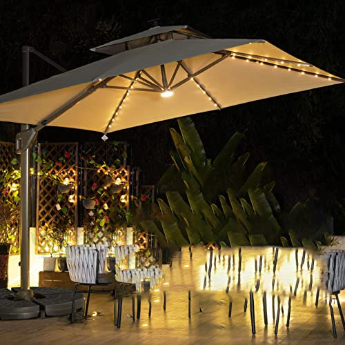 HARICSET Sonnenschirm Ampelschirm Cantilever Parasol Garden Parasol Windsicherung Marktschirm Groß 360Ḟ Rotation, Gartenschirm mit Kurbel Sonnenschutz (Size:2.5 * 2.5m(45Lbase),Color:Warmes Licht)