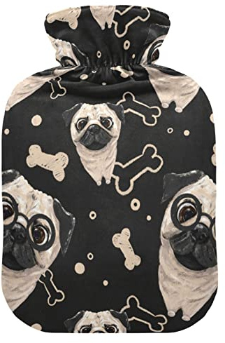 YOUJUNER Wärmflasche mit süßem Mops-Hunde-Muster, 2 Liter, großer Wärmbeutel, warmer Komfort, Handfüße, Wärmer