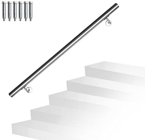 Randaco Edelstahl Handlauf Treppengeländer Geländer Wandhandlauf Wand Treppe inkl. Wandhalterung und Endkappen, für Innen & Außen Treppen Balkon Brüstung, Länge:100 cm